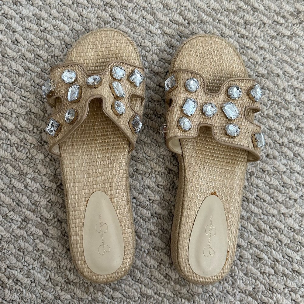 Jessica Simpson Jeweled Espadrille Slip on Slides Size 7.5